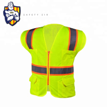 100% Polyester Mesh Customize Reflective Garment Zipper Yellow safety vest with pockets  Outdoor working safety vest